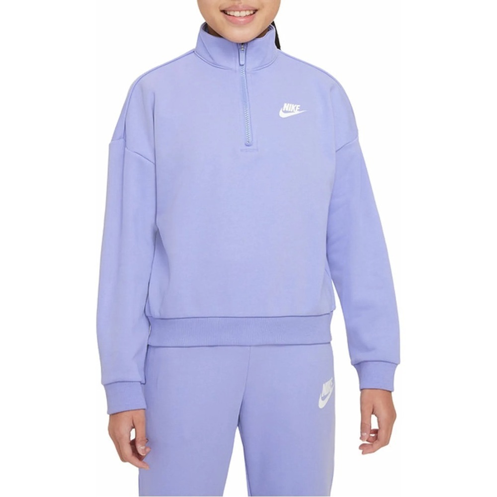 Nike Girls' Sportswear Club Fleece Half Zip Top Light Thistle purple lilac cute